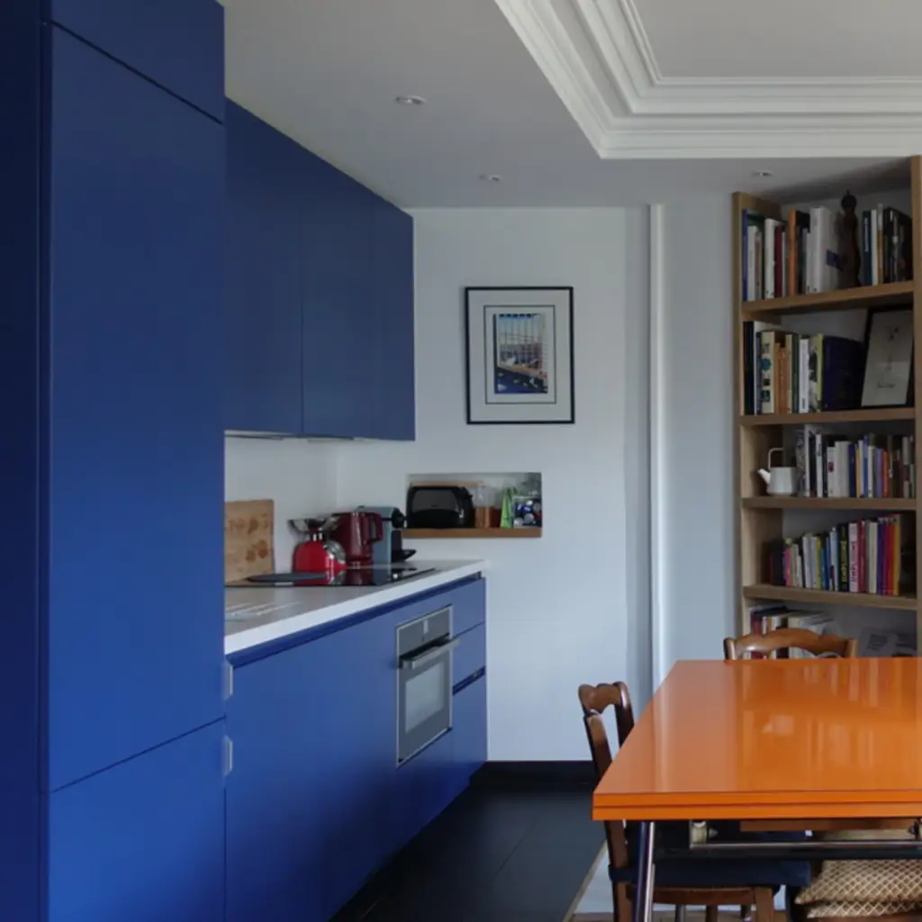Rénovation appartement haussmannien cuisine colorée