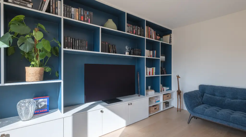 Rénovation Complète Appartement Projet René Coche Salon Bibliothèque Sur Mesure